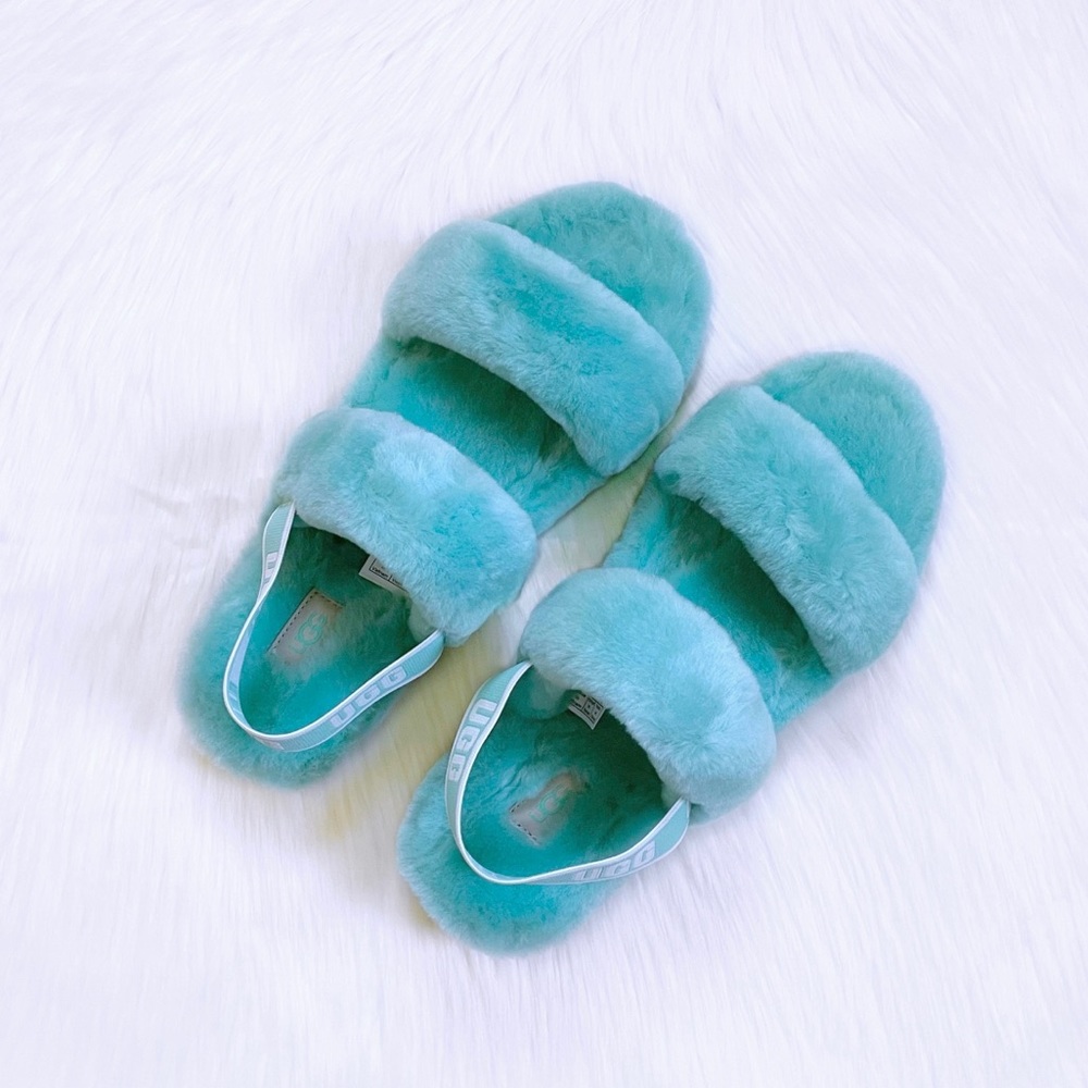UGG Oh Yeah Sheepskin Slide Sandal Slippers In Tide Pool - Picture 4 of 7